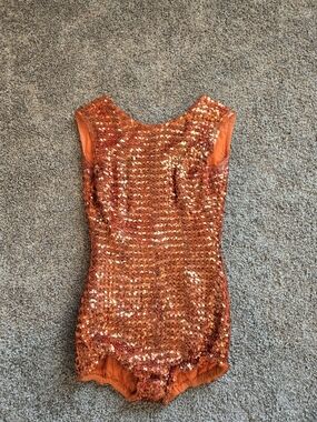 Women's Orange Sequin Sleeveless Majorette Leotard Vintage